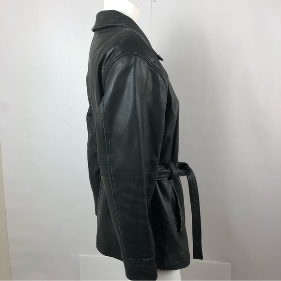 Kenneth Cole Reaction Leather Coat in Black Soft Leather with Belt feminine Sz M - Picture 3 of 12